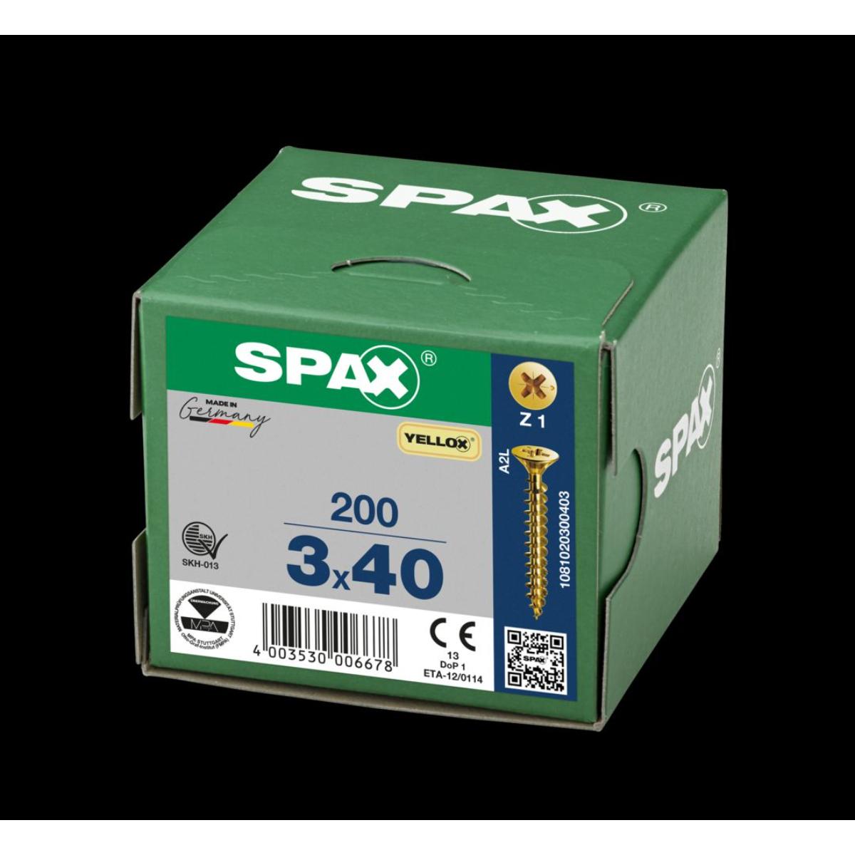 SPAX-S Senkkopf Bremsrippen Kreuzschlitz Z1 Vollgewinde YELLOX, 200 Stück
