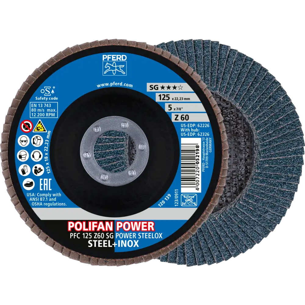 PFERD TOOLS POLIFAN POWER Fächerscheibe PFC konisch Leistungslinie SG STEELOX für Stahl/Edelstahl