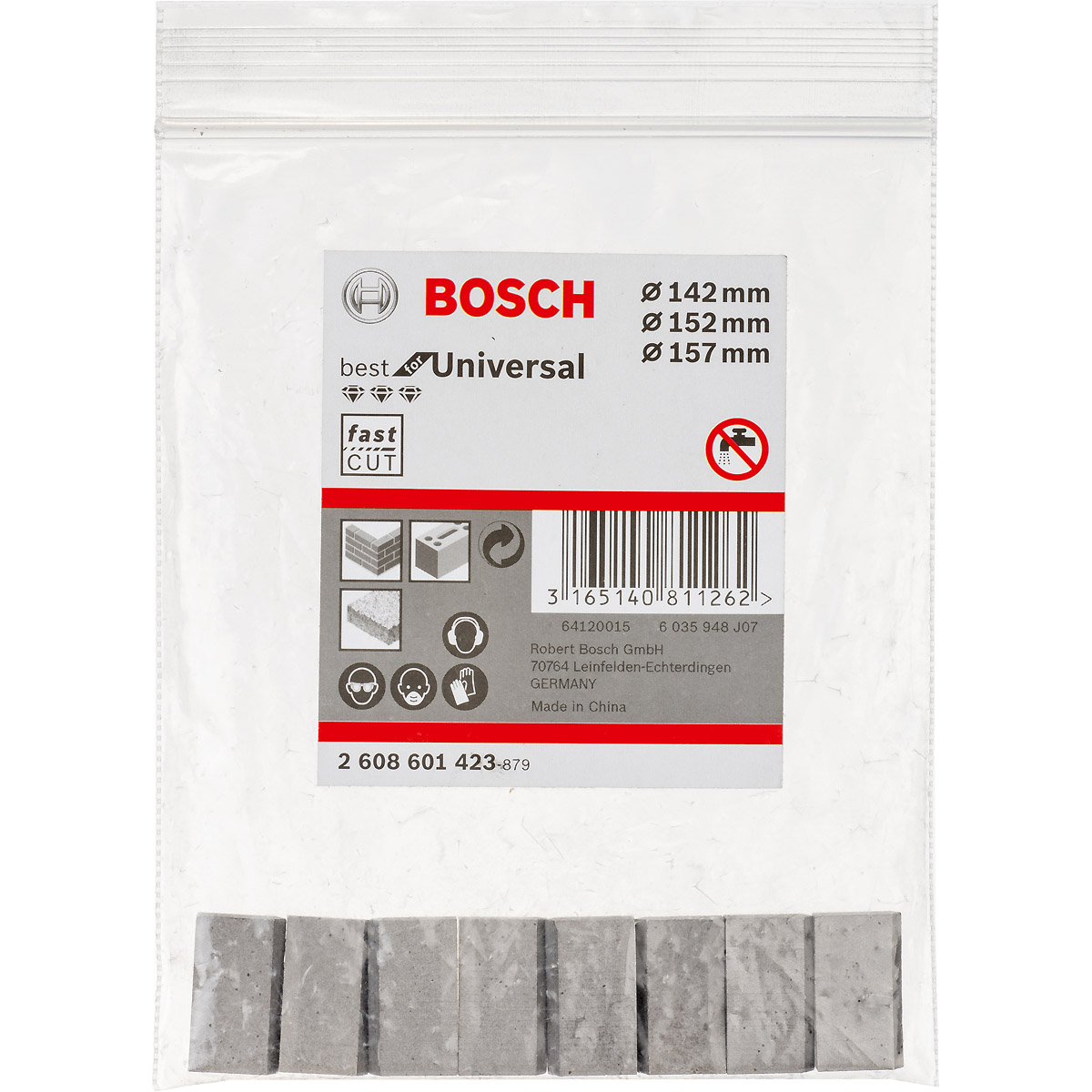 Bosch PRO Segmente für Diamantnassbohrkronen1 1/4Zoll UNC Best for Universal 8, 11,5mm,142