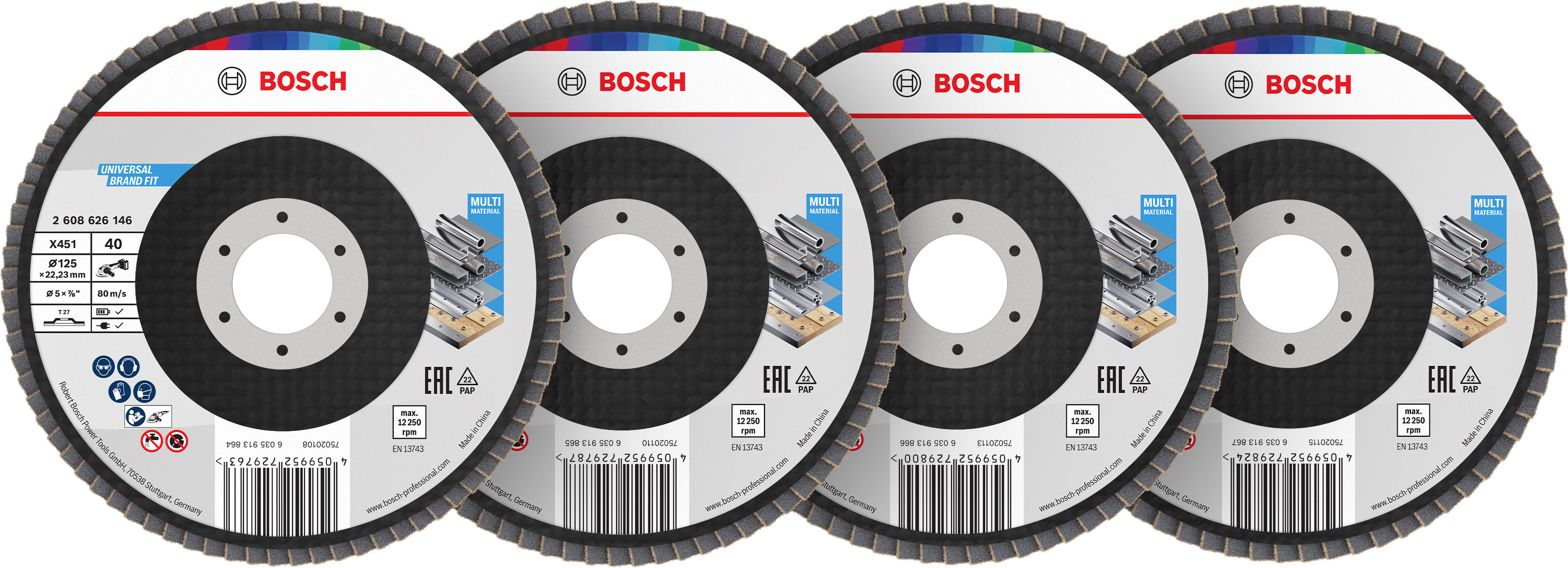 Bosch X451 Fächerschleifscheiben 125mm, T27, 15-teiliges Set