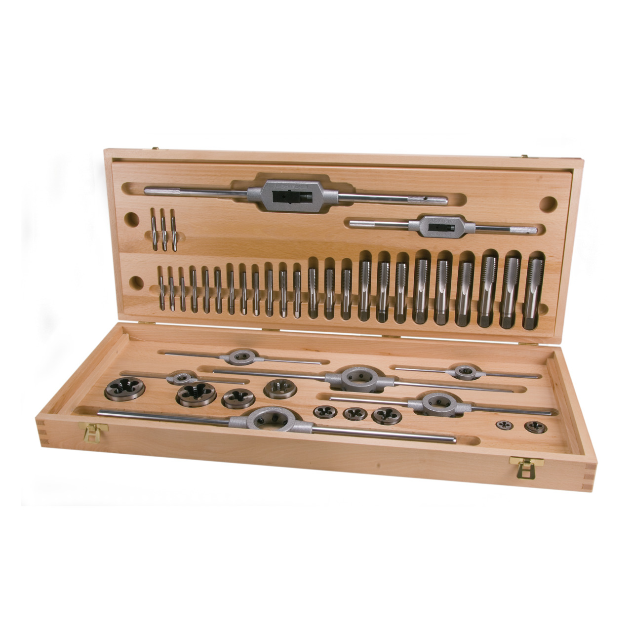 RUKO Gewindeschneidwerkzeug-Sätze HSS im praktischen Holzkoffer - 44-tlg.