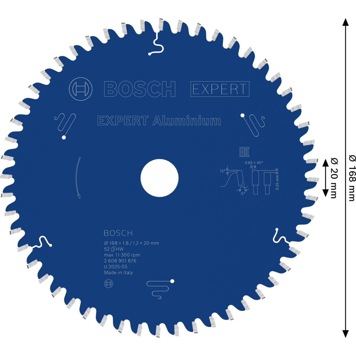 Bosch Kreissägeblatt Expert for Aluminium 168x20x1.8/1.2x52T