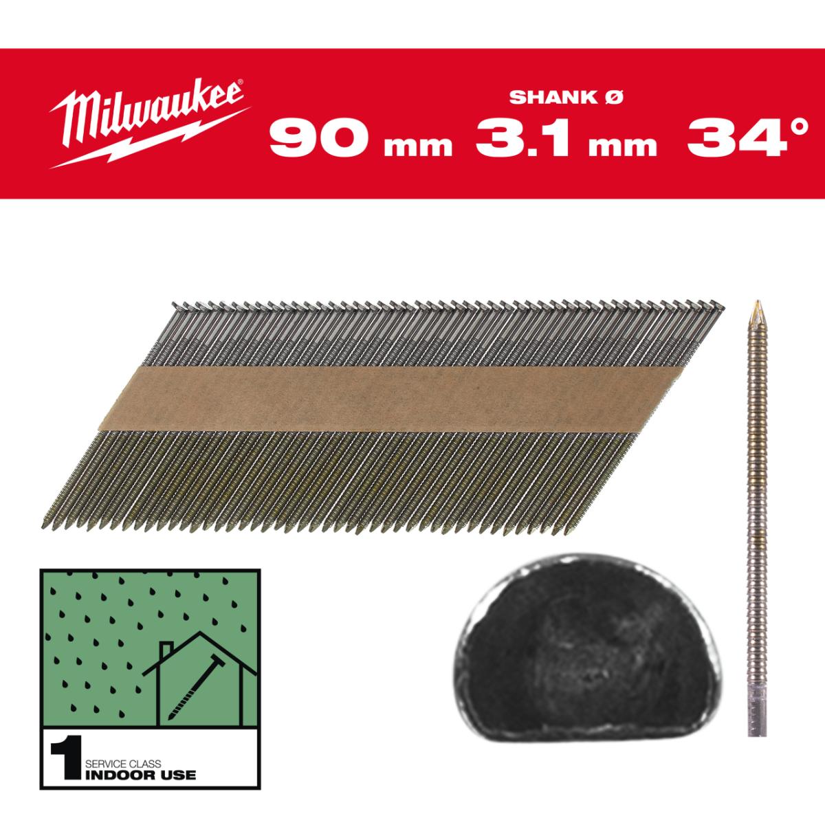 Milwaukee D-Kopf-Nägel 34° Ringschaft SC1 2.200 Stück, blank