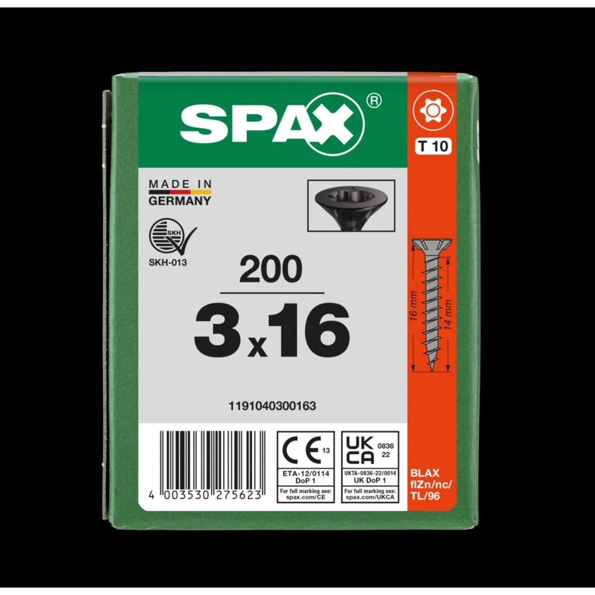 SPAX-S Senkkopf T-Star Plus T10 Vollgewinde schwarz verzinkt, 200 Stück