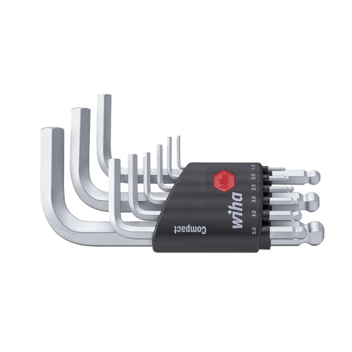 Wiha Stiftschlüssel Set im Compact Halter Sechskant-Kugelkopf 9-teilges Set kurz, mattverchromt