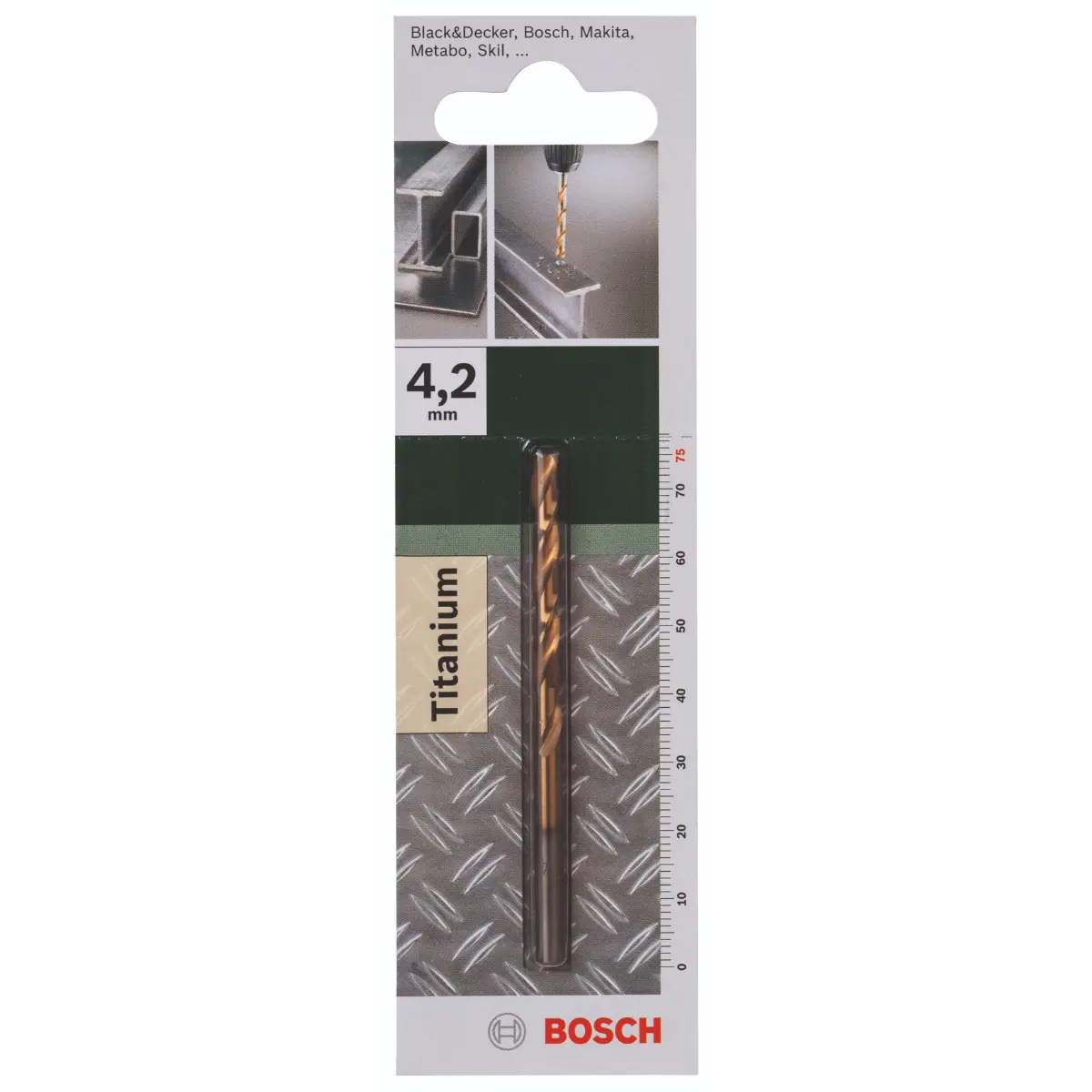 Bosch Metallbohrer HSS-TiN, DIN 338 D= 4,2 mm, L= 75 mm
