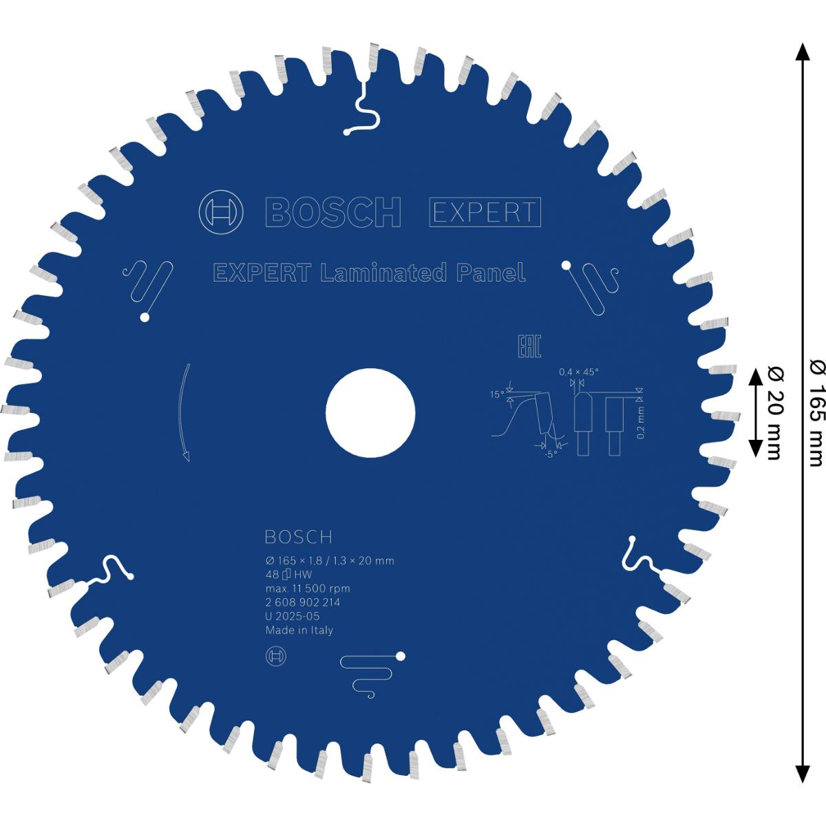 Bosch EXPERT Laminated Panel Kreissägeblatt, 165x1,8x20 mm, Z48