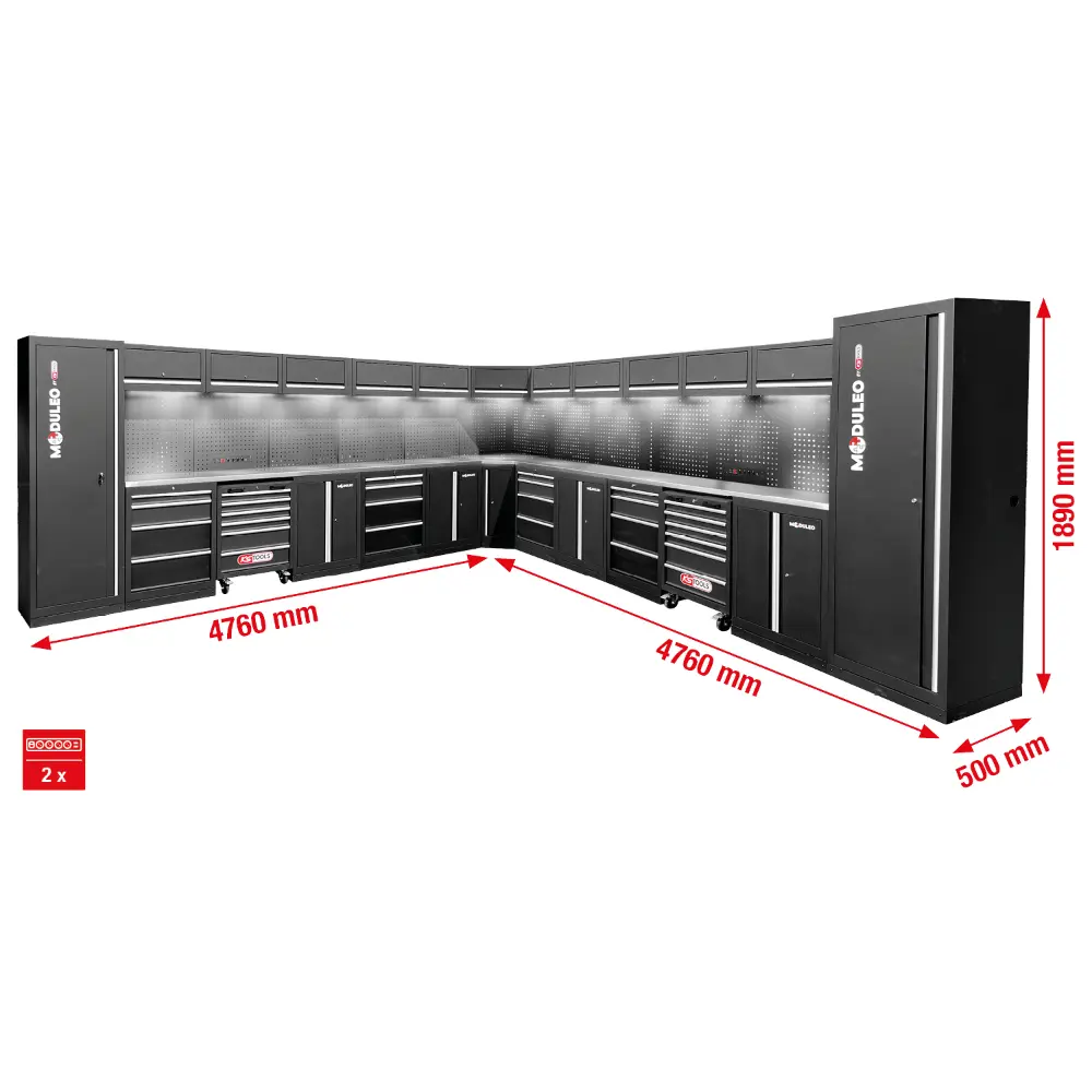 KS TOOLS Werkstatt-Schranksystem, L-Form, 4760 x 4760 mm