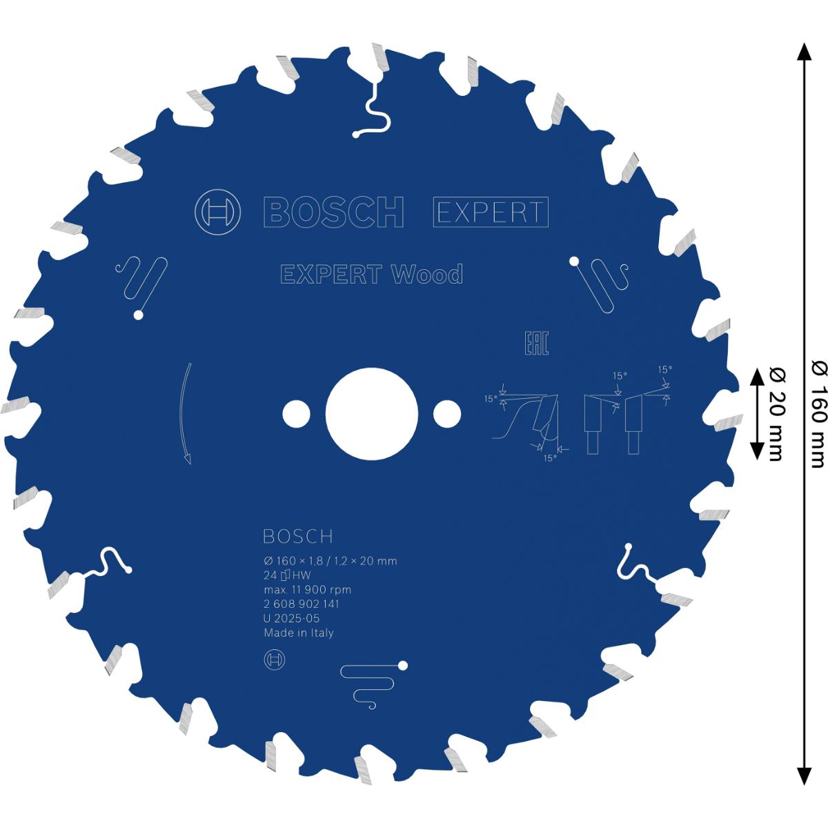 Bosch EXPERT Wood Kreissägeblatt, 160x1,8x20 mm, Z24
