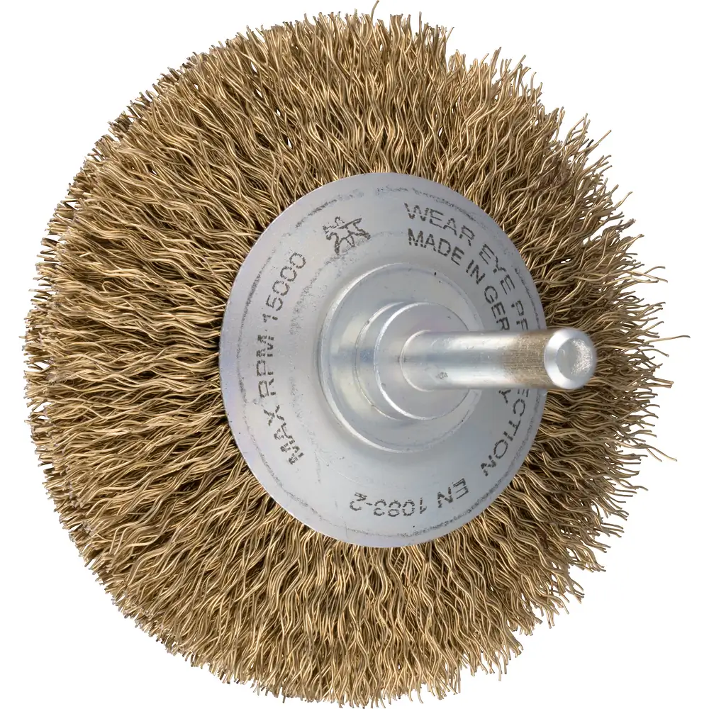 PFERD TOOLS Kegelbürste ungezopft KBU Ø70x10mm Schaft-Ø6 mm vermessingter Stahl-Litzen-Draht-Ø0,25 mm