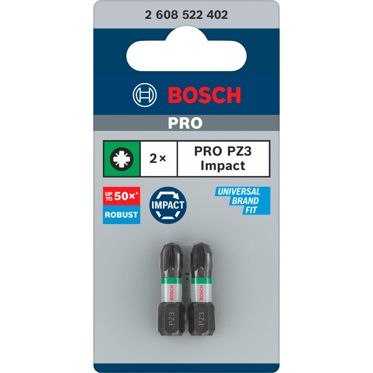 Bosch PRO Impact Control Schrauberbit, 25 mm, 2x PZ3 für Schraubendreher