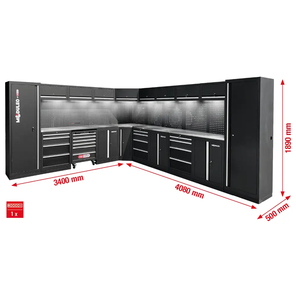 KS TOOLS Werkstatt-Schranksystem, L-Form, 3400 x 4080 mm, Variante 2