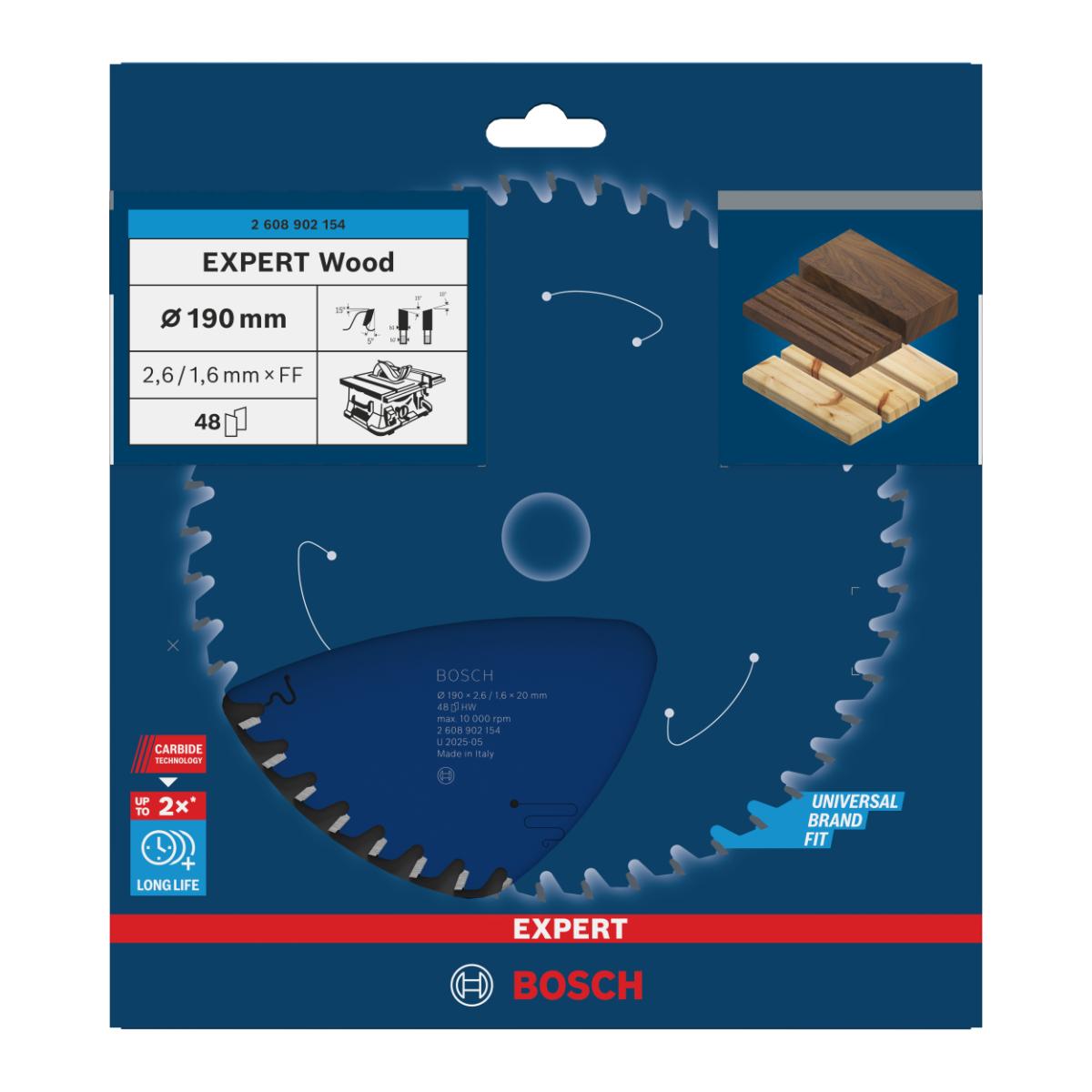 Bosch EXPERT Wood Kreissägeblatt, 190x2,4x30 mm, Z48