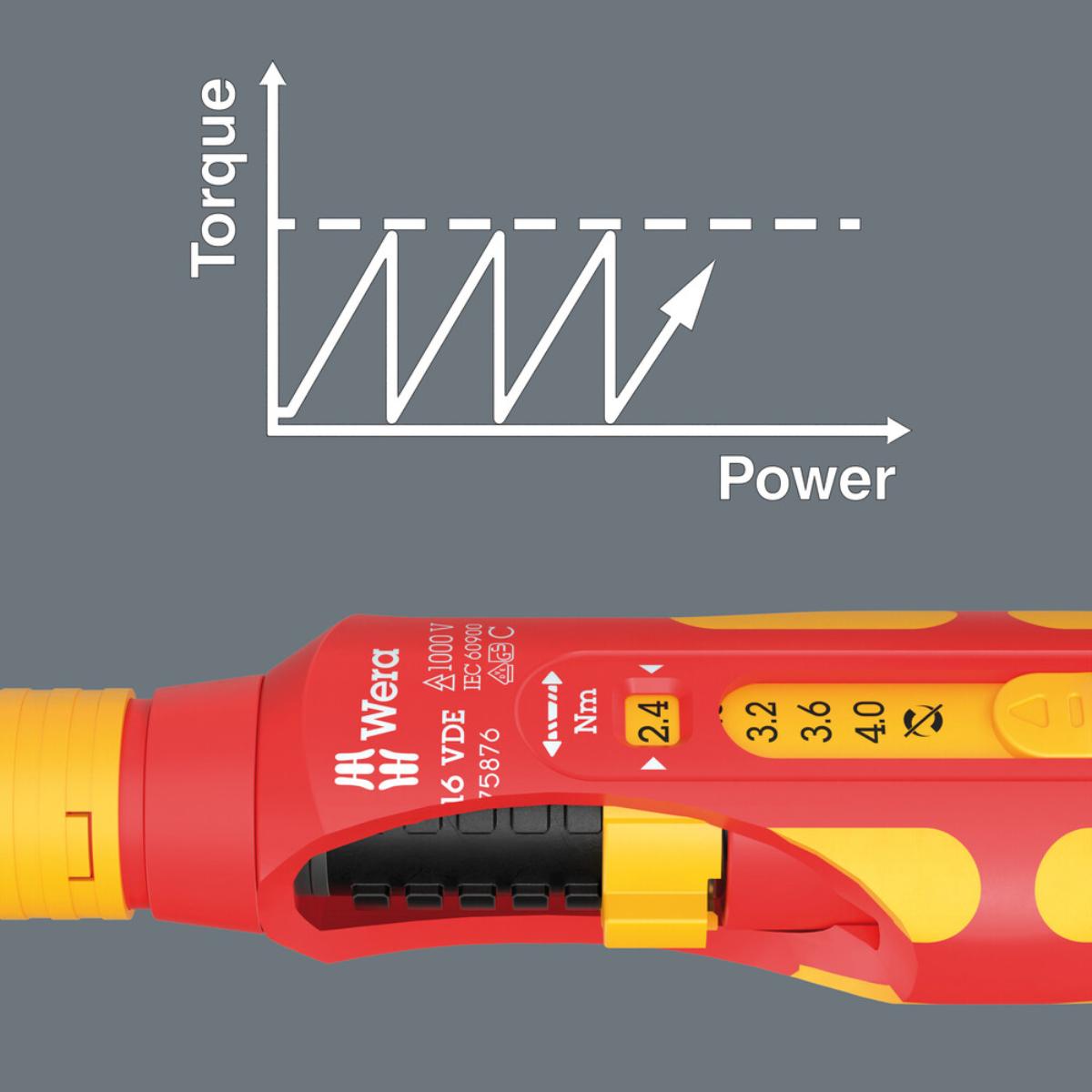 Wera 7516 VDE Kraftform Safe-Torque Speed Drehmomentschraubendreher, 2,4-4,0 Nm, 9 x 2,4 Nm x 2,8 Nm x 3,2 Nm x 3,6 Nm x 4,0 Nm x 192 mm