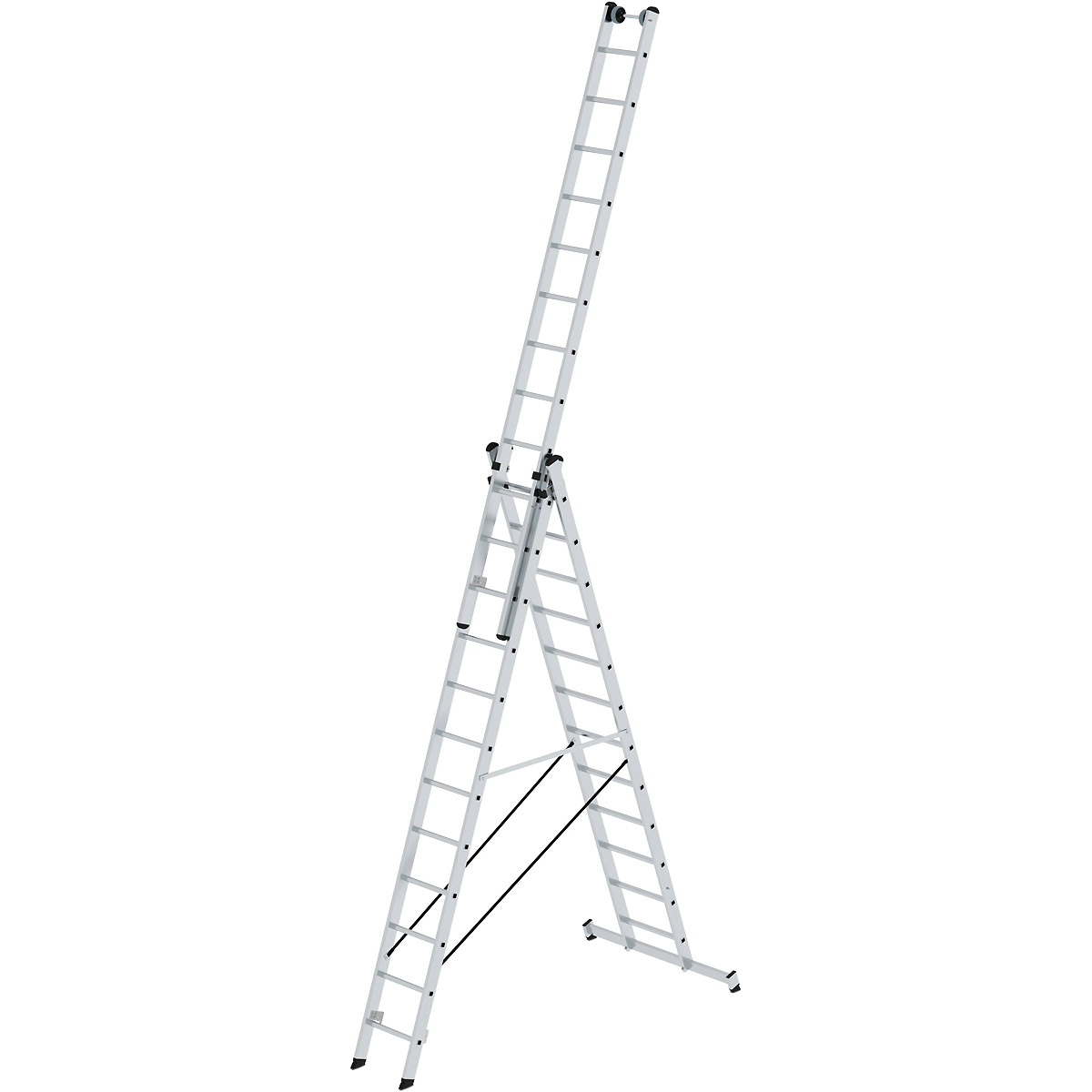 Munk Sprossen-Mehrzweckleiter 3-teilig mit nivello®-Traverse und Wandlaufrollen