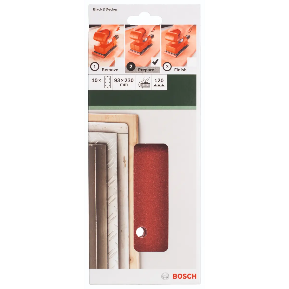 Bosch Schleifblatt-Set für Schwingschleifer K=120, 93 x 230 mm, 8 Löcher, 10-tlg.