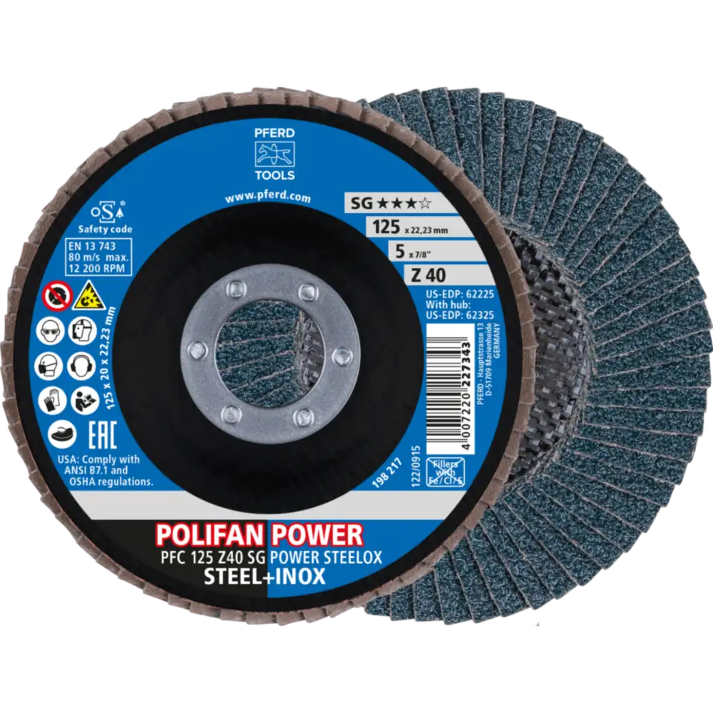 PFERD TOOLS POLIFAN POWER Fächerscheibe PFC konisch Leistungslinie SG STEELOX für Stahl/Edelstahl