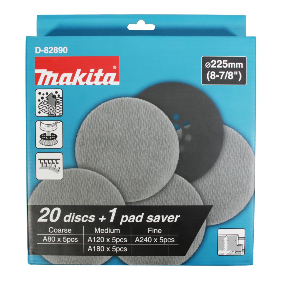 Makita Netzschleifmittel 21-tlg. Ø 225 mm Körnung A80 - A240 Klett Gitter, 21-teilges Set