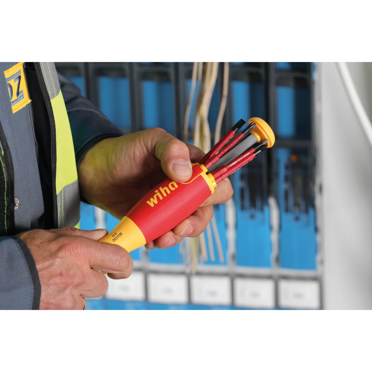 Wiha Schraubendreher mit Bit Magazin LiftUp electric Schlitz, Phillips mit 6 slimBits