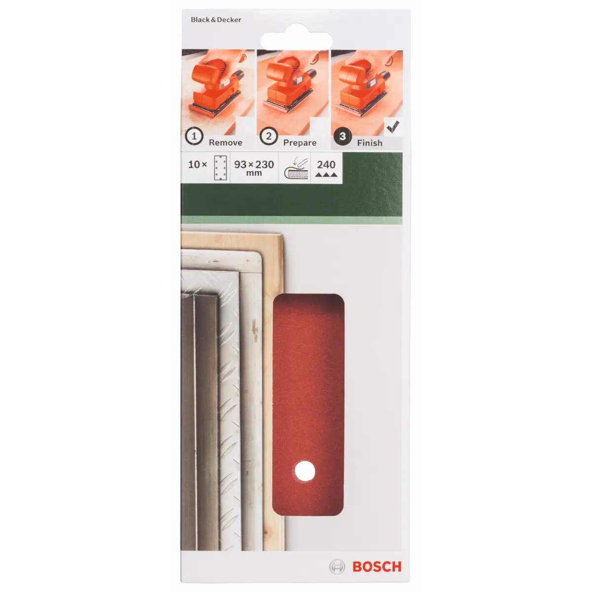Bosch Schleifblatt-Set für Schwingschleifer K=240, 93 x 230 mm, 8 Löcher, 10-tlg.