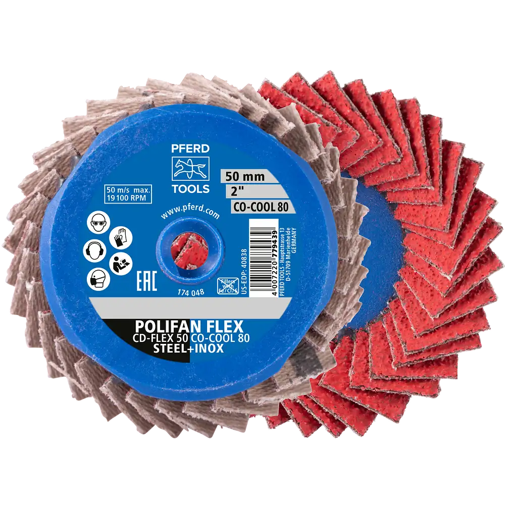 PFERD TOOLS COMBIDISC Flexibel Keramikkorn Mini-POLIFAN CDR Ø 50mm CO-COOL60 für kühlen Schliff auf Edelstahl