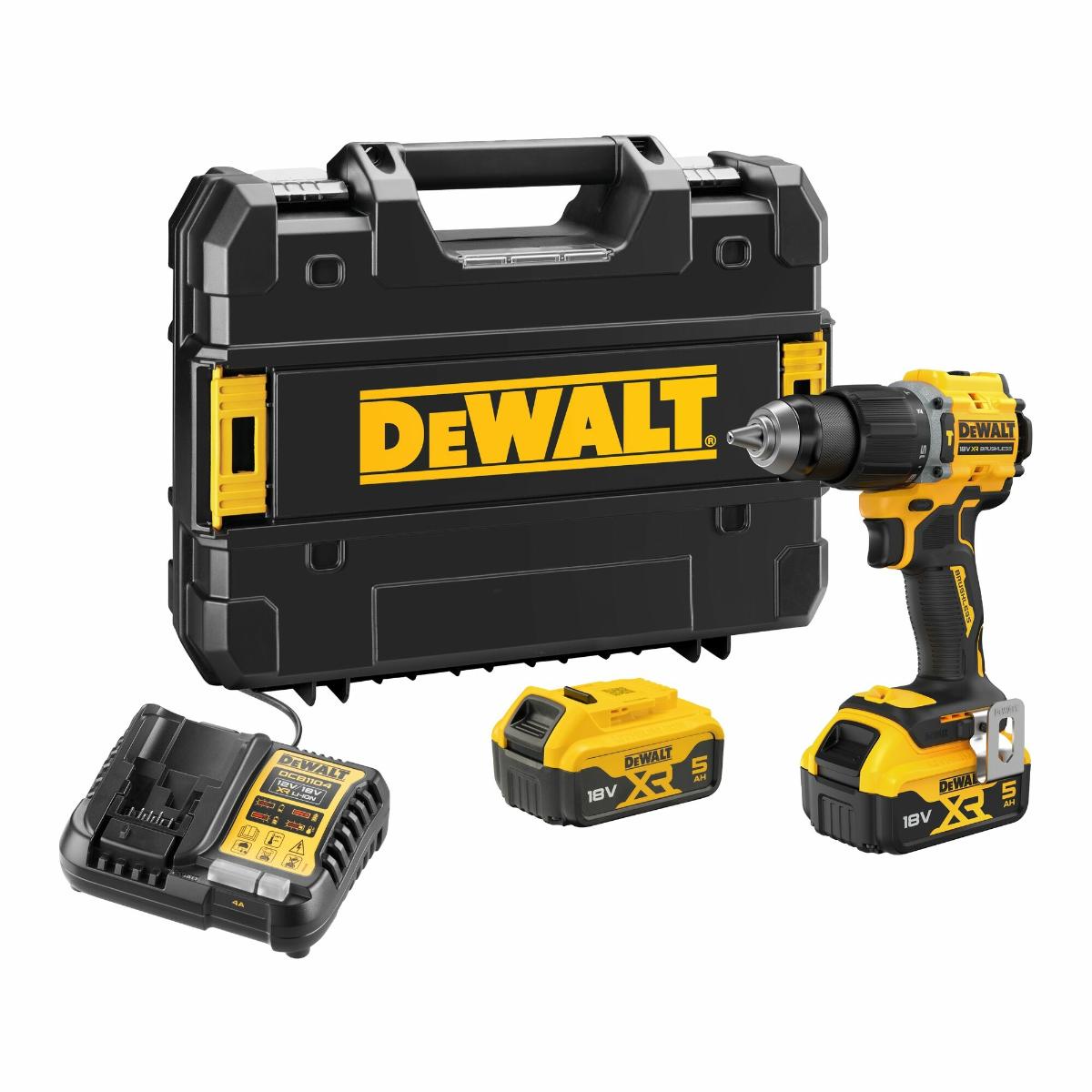 DCD799P2T-QWDE DEWALT 18V Akku-Schlagbohrschrauber bürstenlos mit 2 x Akkus (18 Volt / 5 Ah) und System-Schnellladegerät