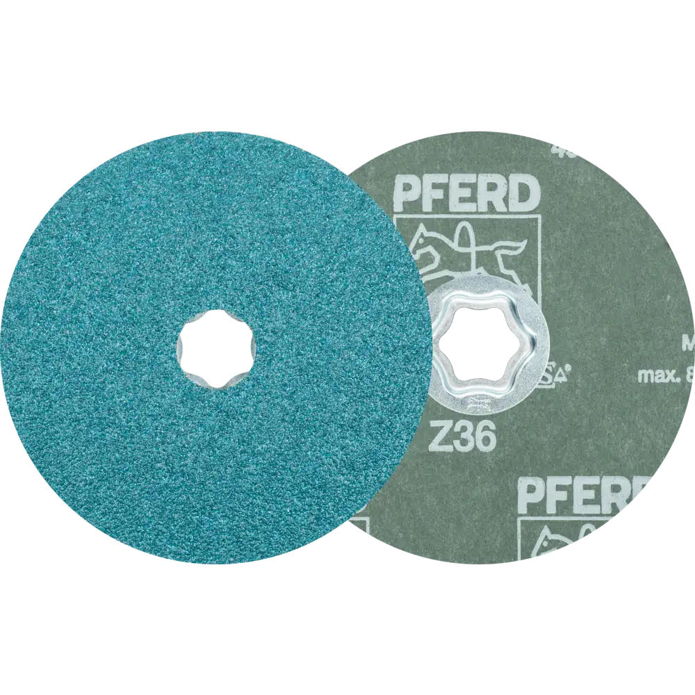 PFERD TOOLS COMBICLICK Zirkon Fiberscheibe für hohen Abtrag auf Stahl