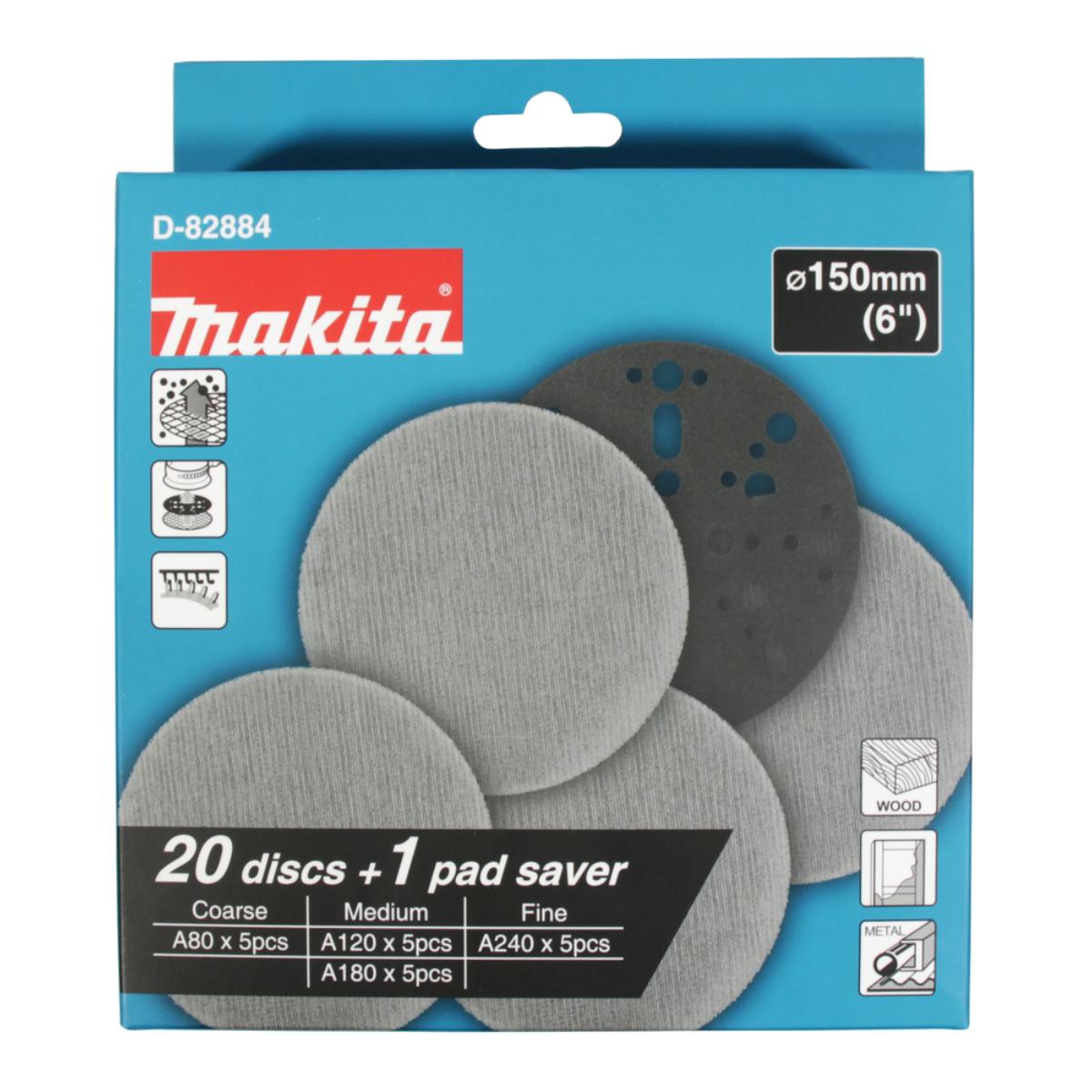 Makita Netzschleifmittel 21-tlg. Ø 150 mm Körnung A80 - A240 Klett Gitter, 21-teilges Set