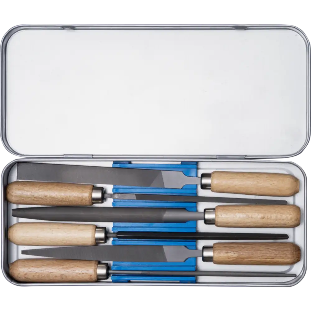 PFERD TOOLS Schlüsselfeilen-Set mit Holzheft 6-tlg. Hieb 2 für filigrane Feilarbeiten Metallbox