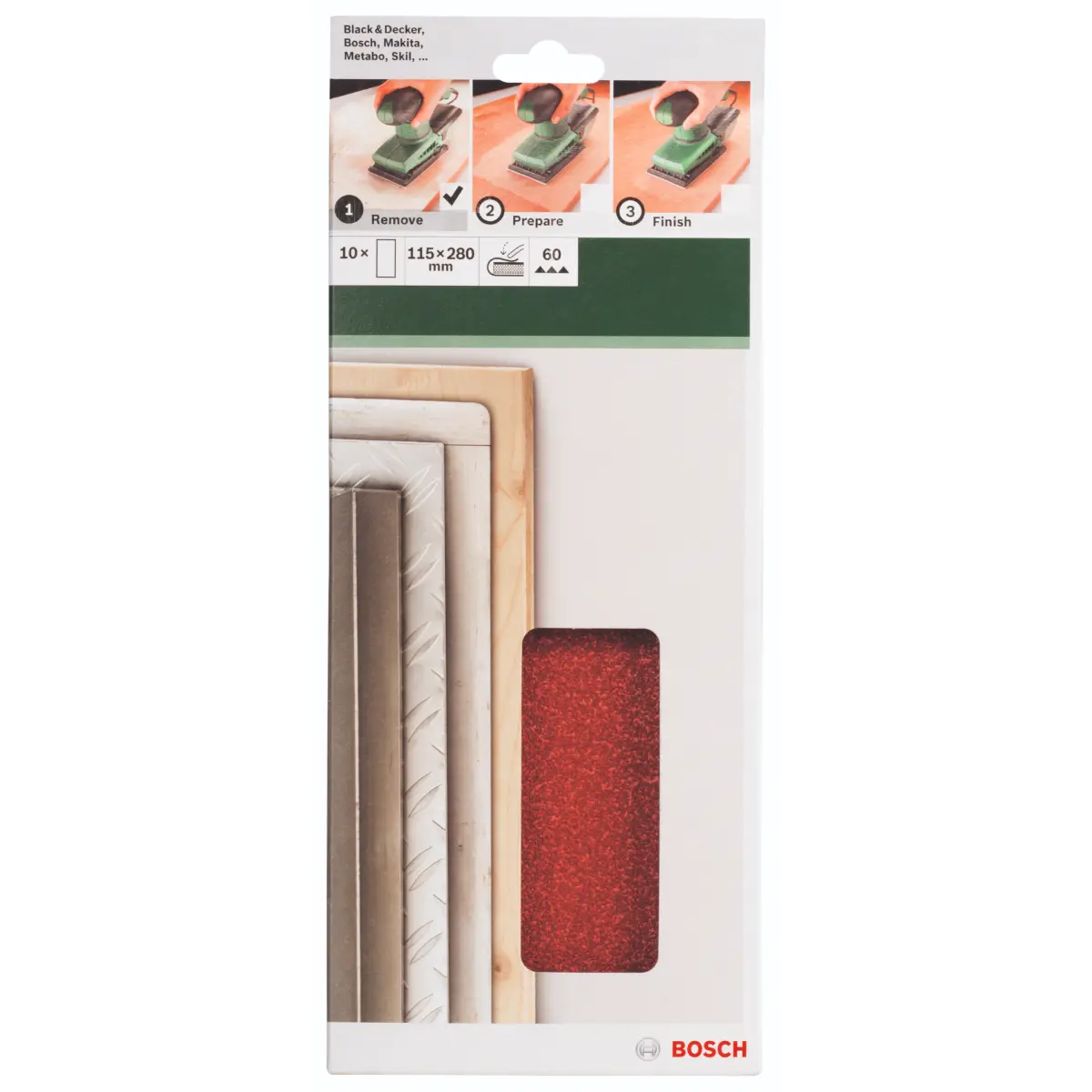 Bosch Schleifblatt-Set für Schwingschleifer K=60, 115 x 280 mm, 10-tlg.