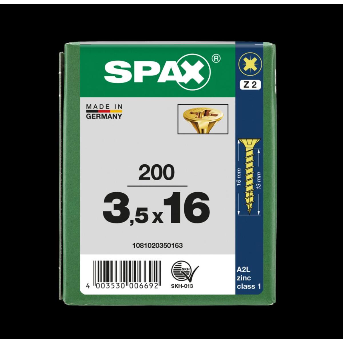 SPAX Senkmultikopf Kreuzschlitz Z2 Vollgewinde YELLOX, 200 Stück