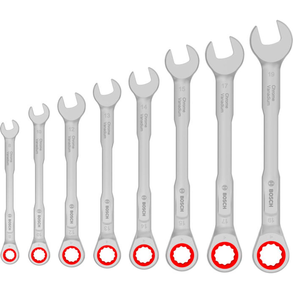 Bosch Ratschen-Ring-Maulschlüssel, 8-19 mm, 8-teilges Set