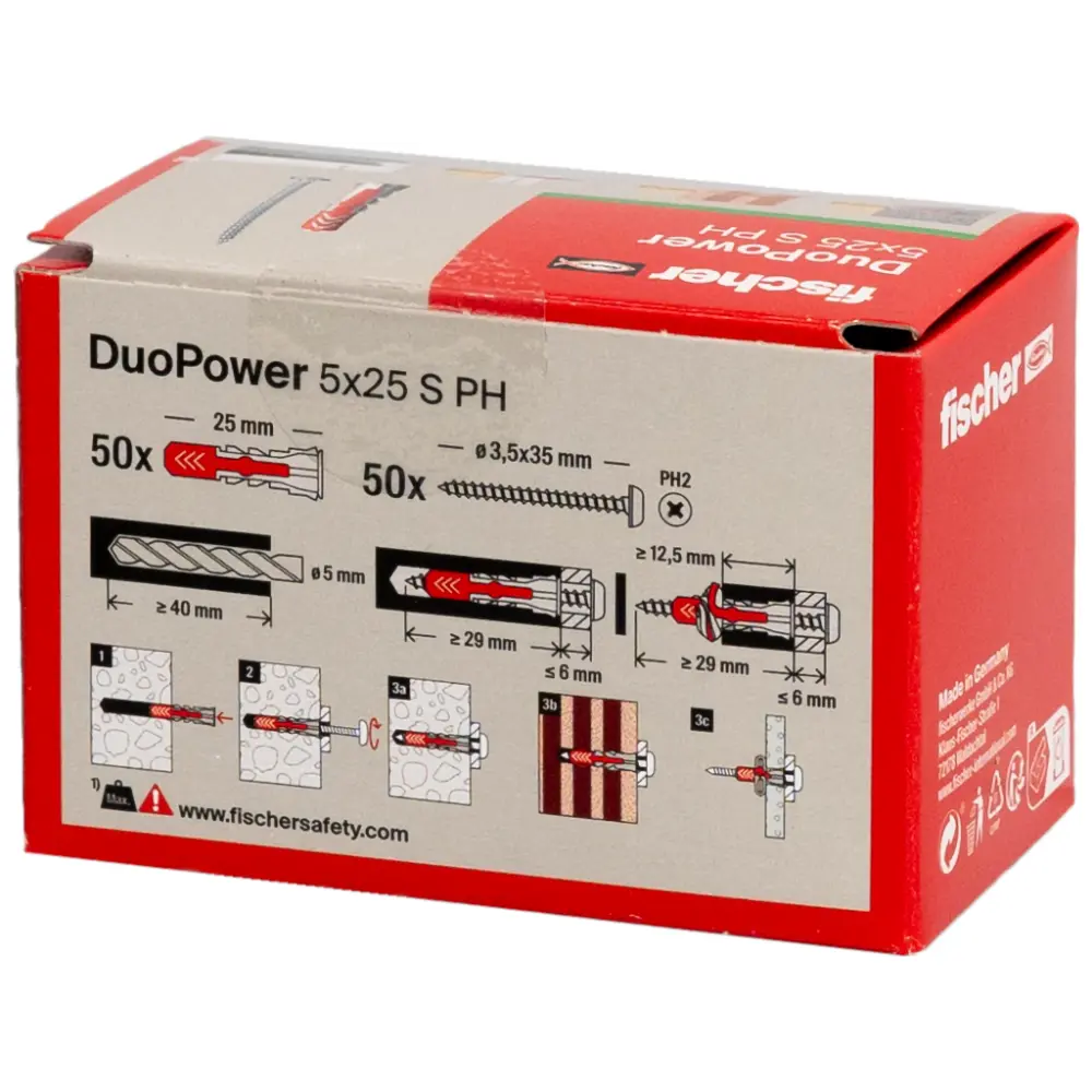 Fischer Universaldübel DuoPower 5x25 S PH mit Schraube Panhead