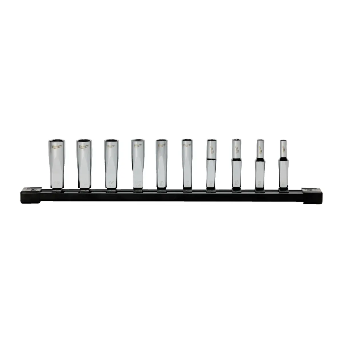 Milwaukee Steckschlüsseleinsatz 1/4" lang Set 6-kant metrisch, 10-teilig auf Schiene