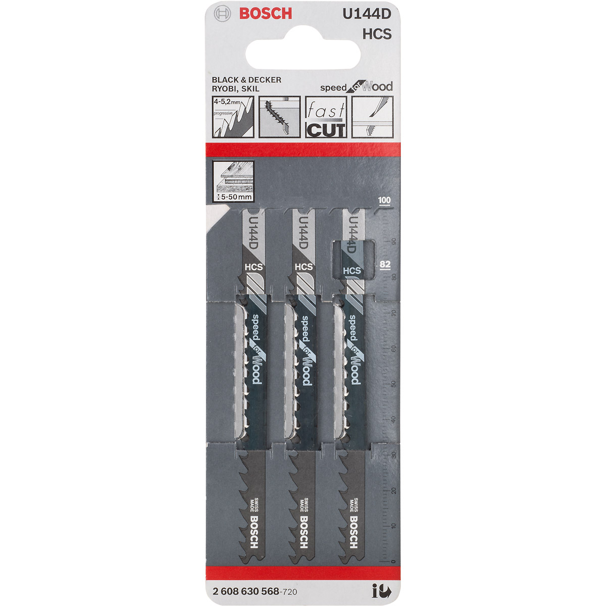 Bosch Stichsägeblatt U 144 D Speed for Wood, 3er-Pack