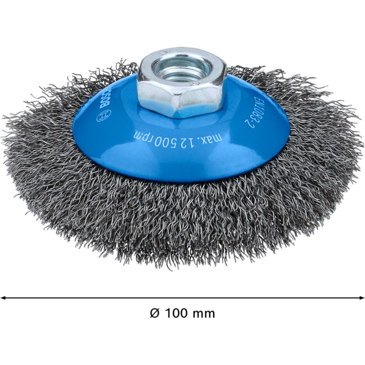 Bosch Metal clean Kegelbürste, 100 x 0,5 mm, M14, gewellt