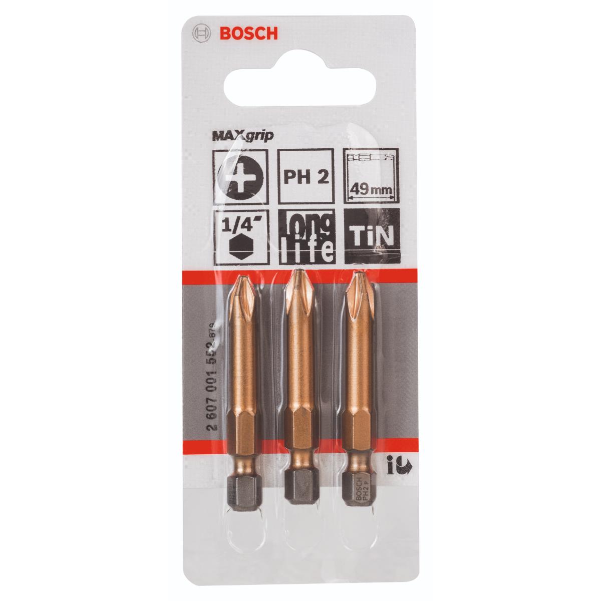 Bosch Schrauberbit Max Grip PH 2, 49 mm, 3er-Pack