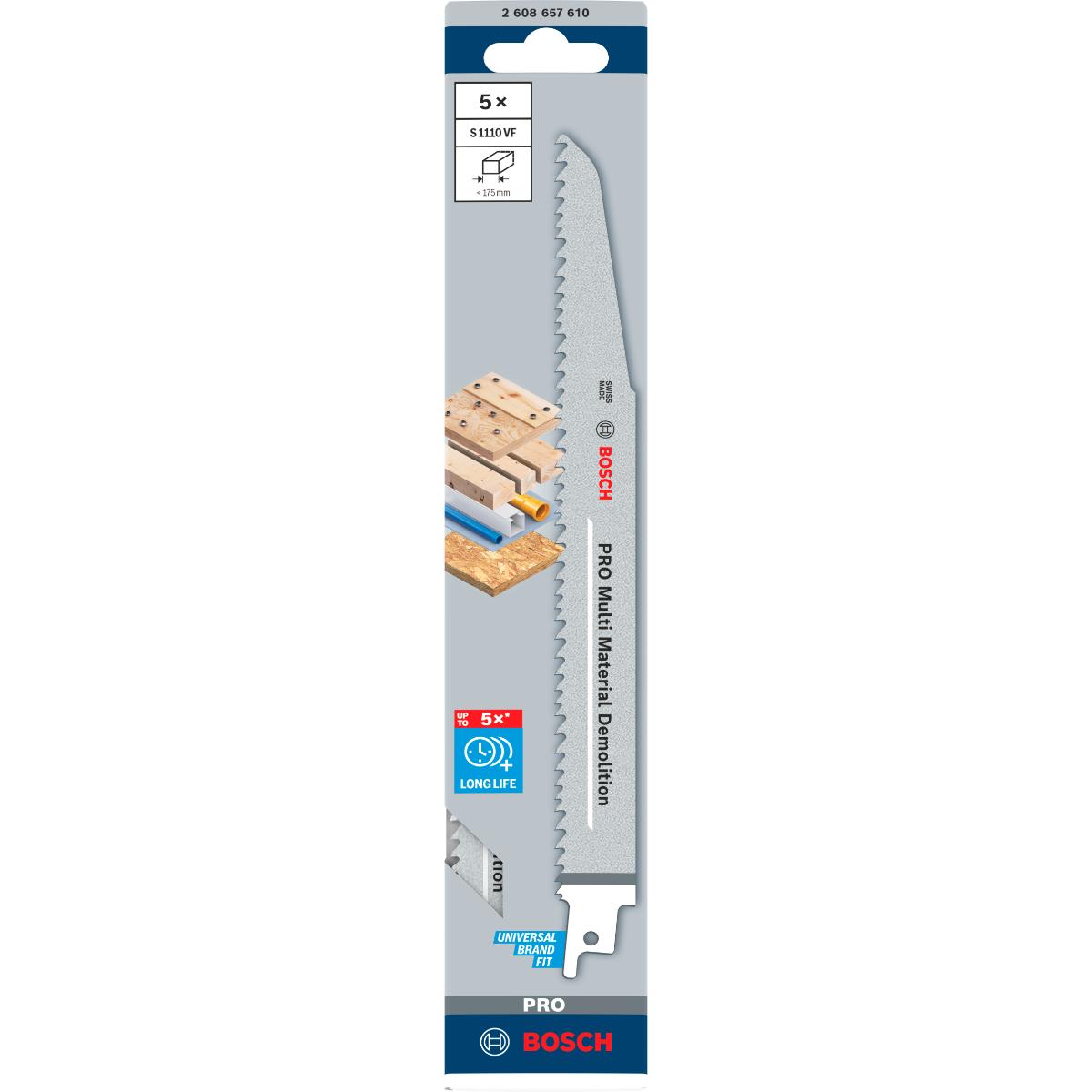 Bosch PRO Säbelsägeblatt S 1110 VF Heavy for Wood and Metal, 5er-Pack