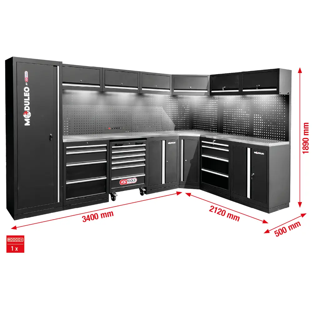 KS TOOLS Werkstatt-Schranksystem, L-Form, 3400 x 2120 mm, Variante 1