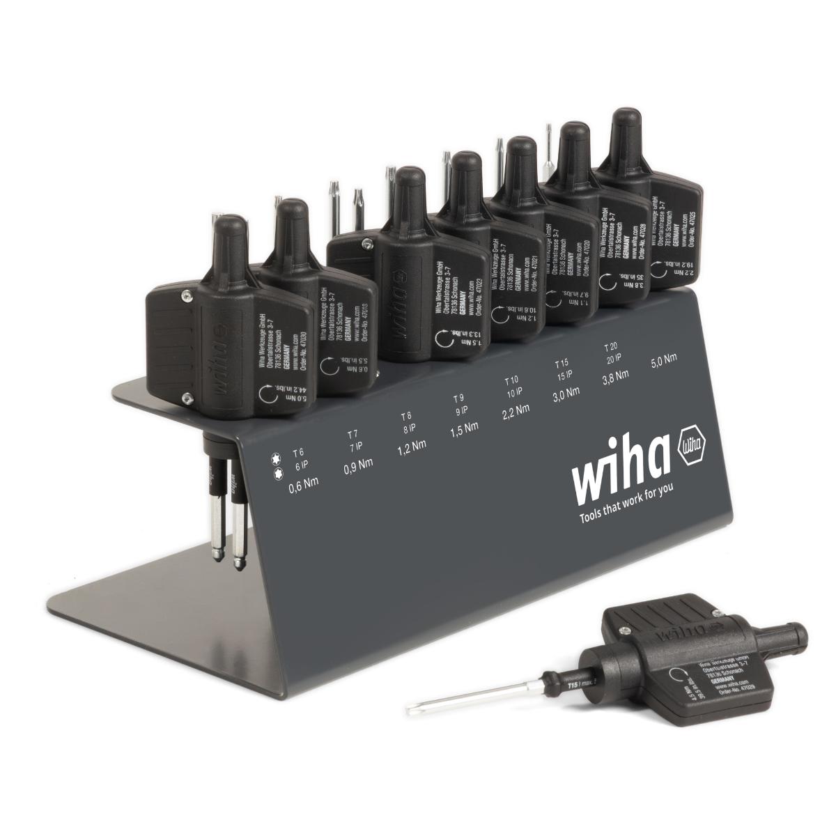 Wiha Drehmoment-Schraubendreher mit Schlüsselgriff Set easyTorque Key Torx , TorxPlus 23-teilges Set fest voreingestellte Drehmomentbegrenzung im Werkbankständer