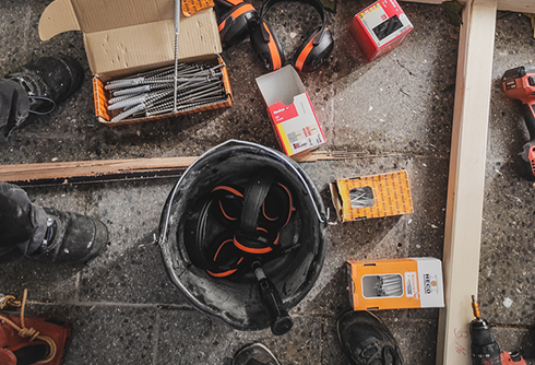 Bau, Werkzeuge, Dewalt, Eimer, Sicherheitsausrüstung