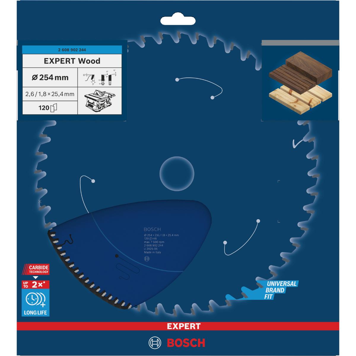 Bosch EXPERT Wood Kreissägeblatt, 254x25,4 mm, Z120