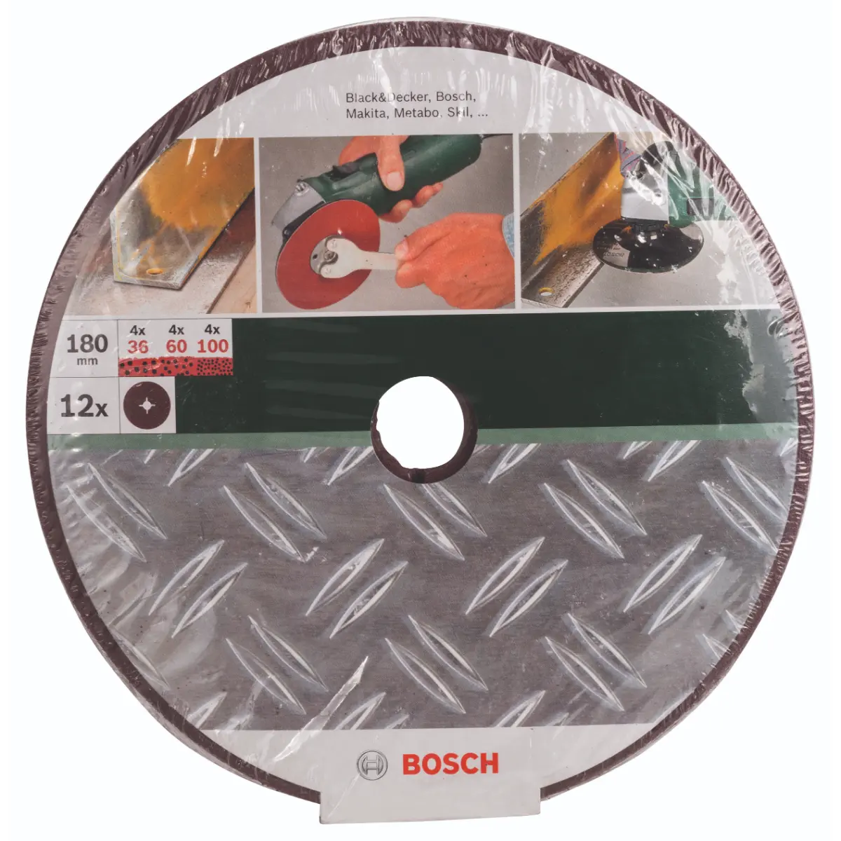 Bosch Fiberschleifscheiben-Set für Winkelschleifer, Korund D=180 mm, K=36-100, 12-tlg.