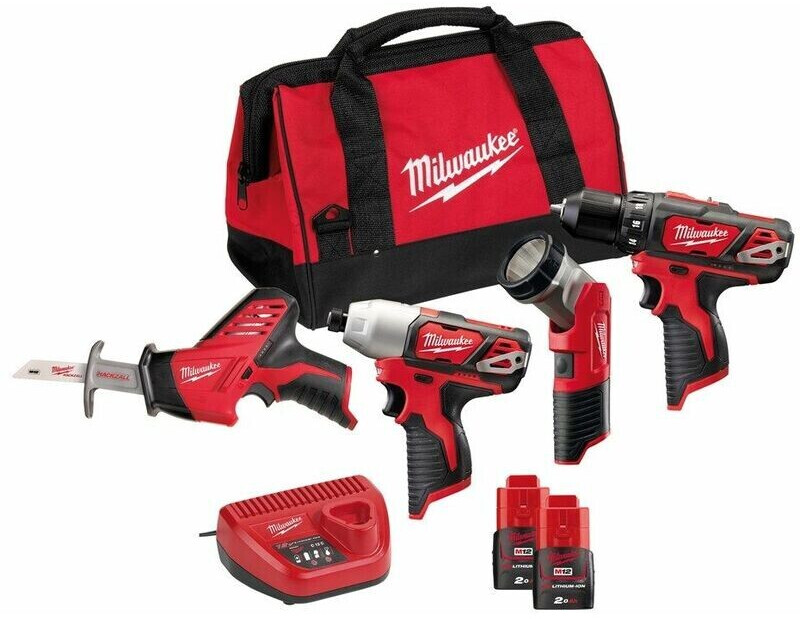 Milwaukee M12 Powerpack Set 4x M12 Maschinen mit Akku´s M12BPP4A-202B