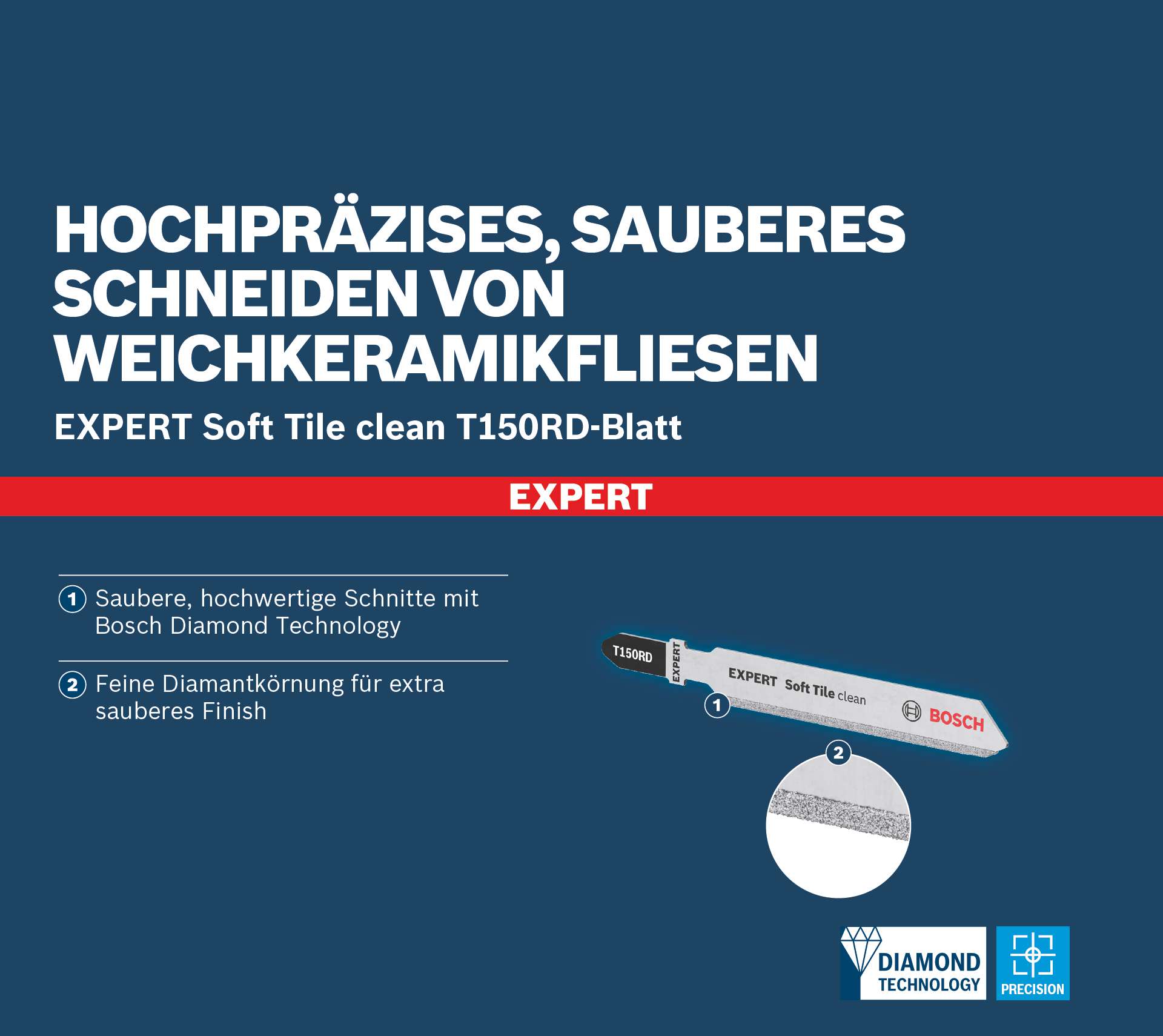 Bosch EXPERT ‘Soft Tile Clean’ T 150 RD, Stichsägeblatt, 3 Stück