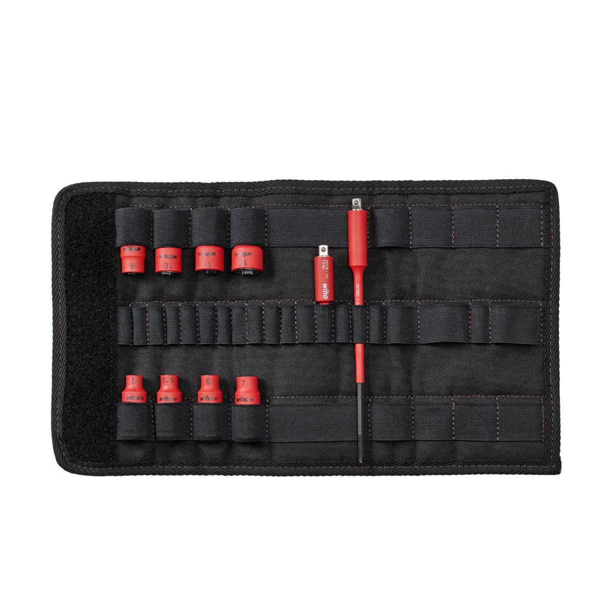 Wiha Steckschlüsseleinsatz 1/4 zoll Set TorqueVario -S electric gemischt 11-teilges Set mit Adaptern und Falttasche