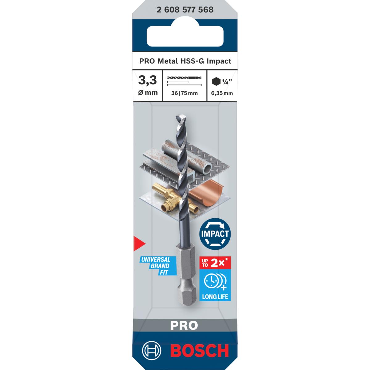 Bosch PRO Metal HSS-G Impact Spiralbohrer, 3,3 x 36 x 75 mm