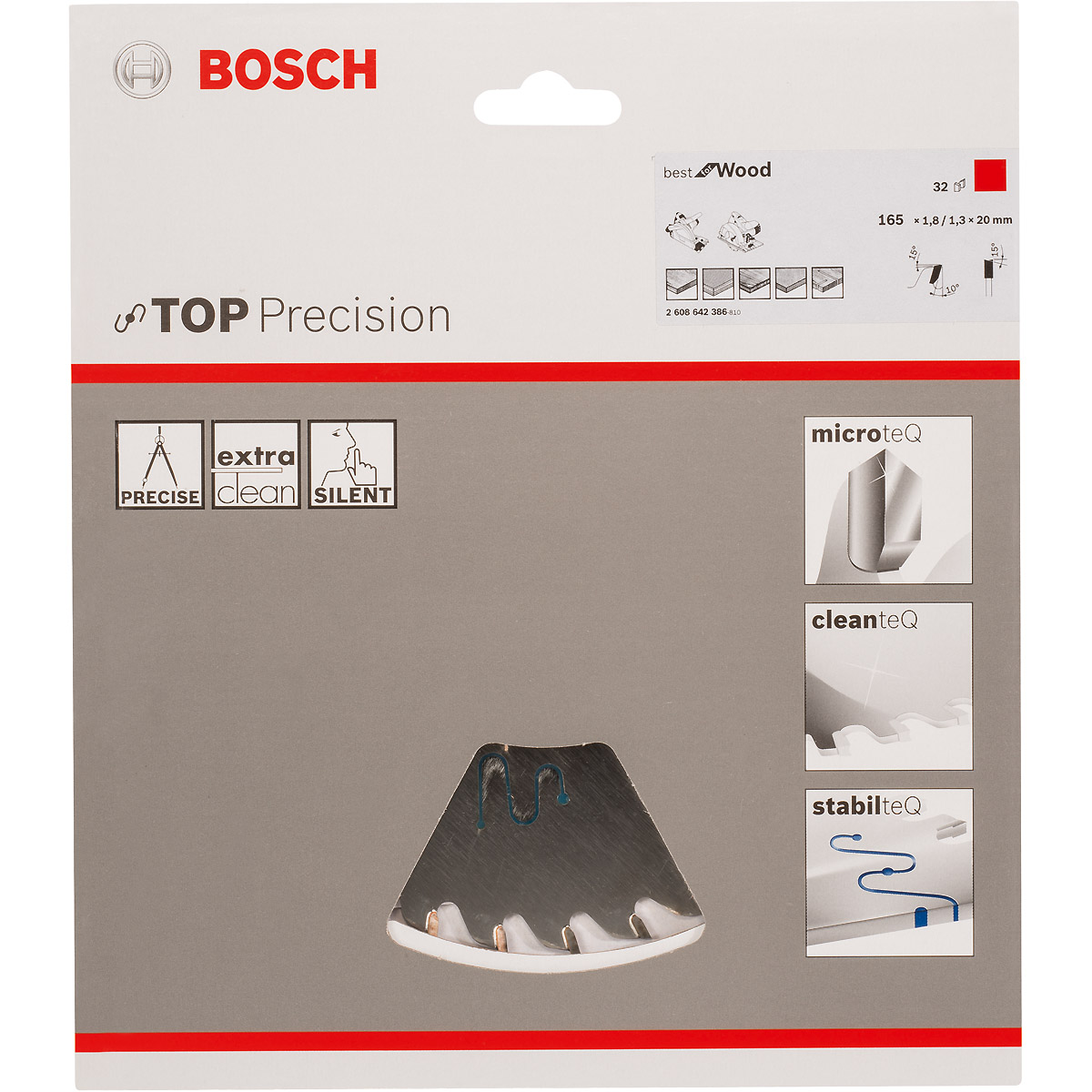 Bosch Kreissägeblatt Top Precision Best for Wood, 165 x 20 x 1,8mm, 32 Zähne