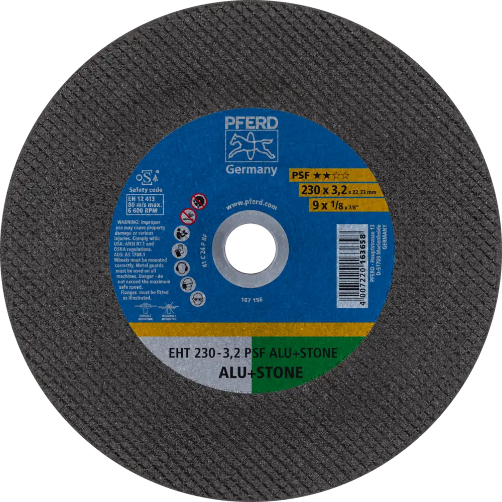 PFERD TOOLS Trennscheibe EHT gerade Universallinie PSF ALU+STONE für Alu/NE-Met./Stein, 5 Stück