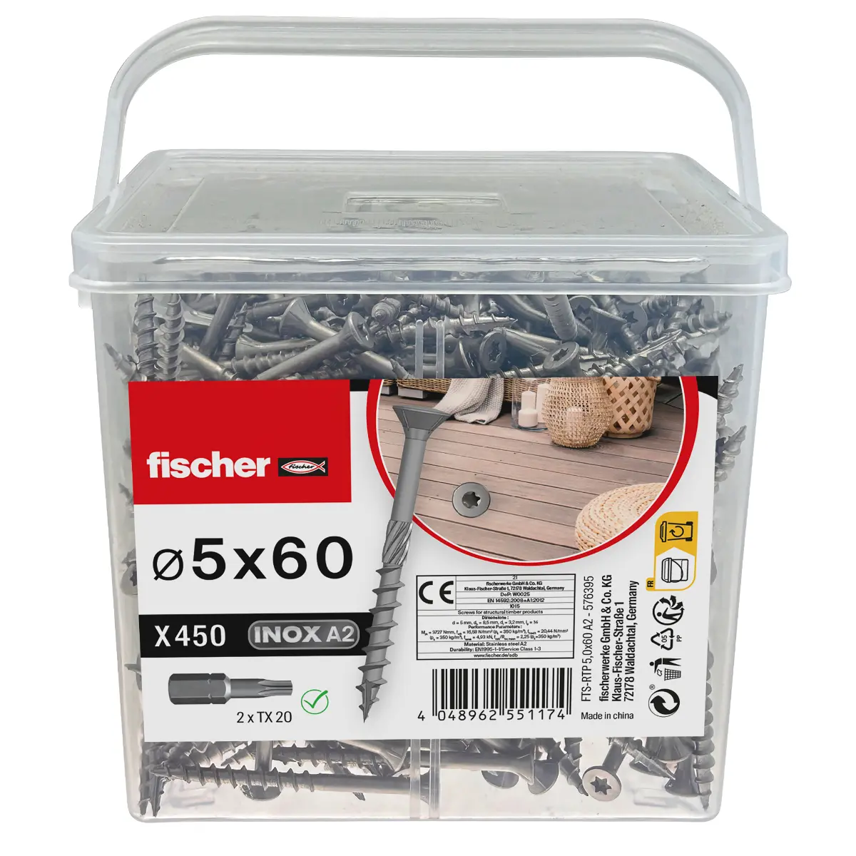 Fischer Terrassenschrauben FTS-RTP 5,0 x 60 A2 BT 450